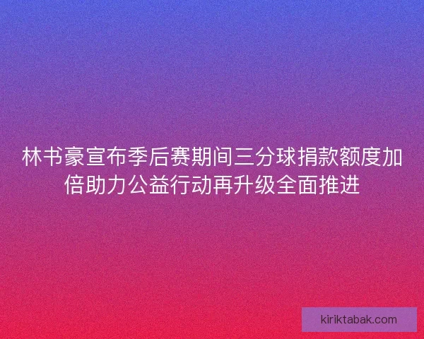 林书豪宣布季后赛期间三分球捐款额度加倍助力公益行动再升级全面推进